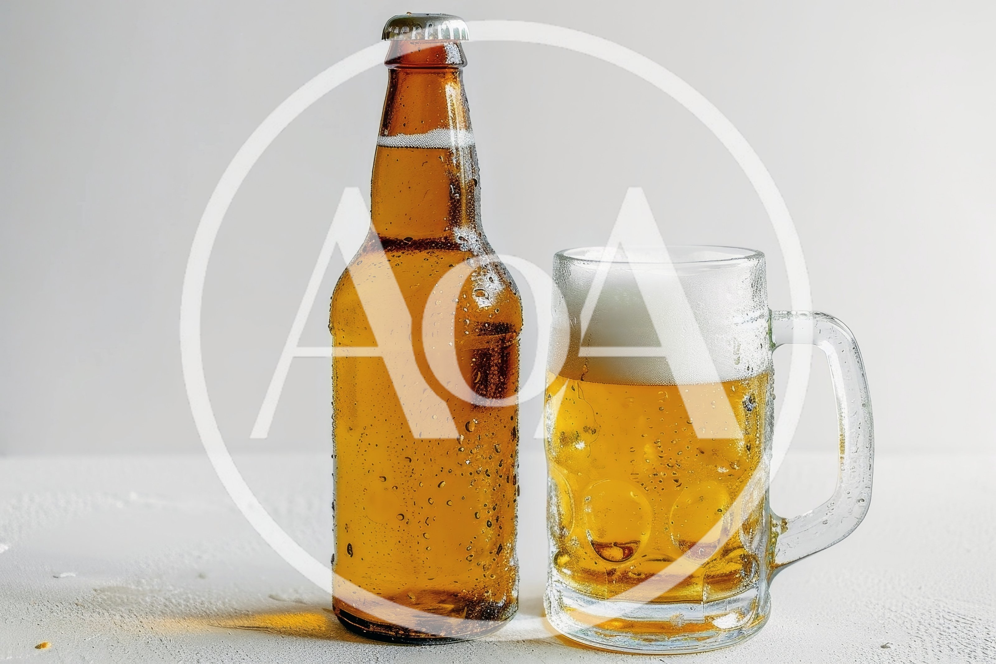Brown Beer Bottle And Frothy Glass Mug