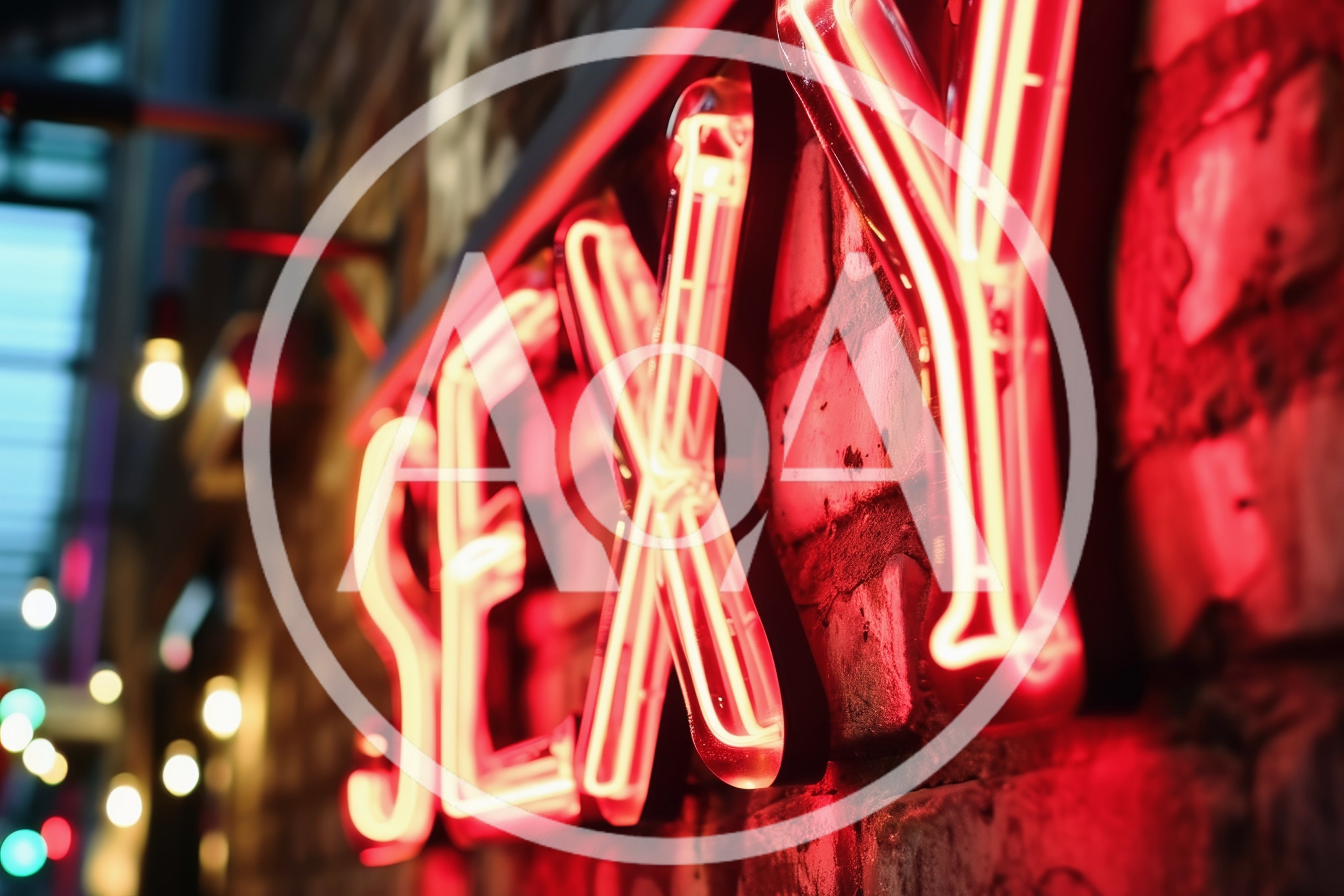 Neon Sexy Sign Mounted On A Brick Wall