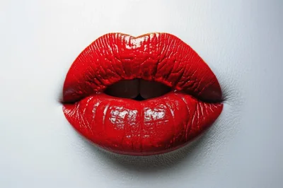 Close Up Of Woman With Bright Red Lipstick