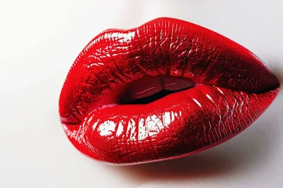 Close Up Of Woman With Glossy Red Lips