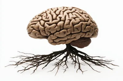 Human Brain With Tree Roots Isolated On White