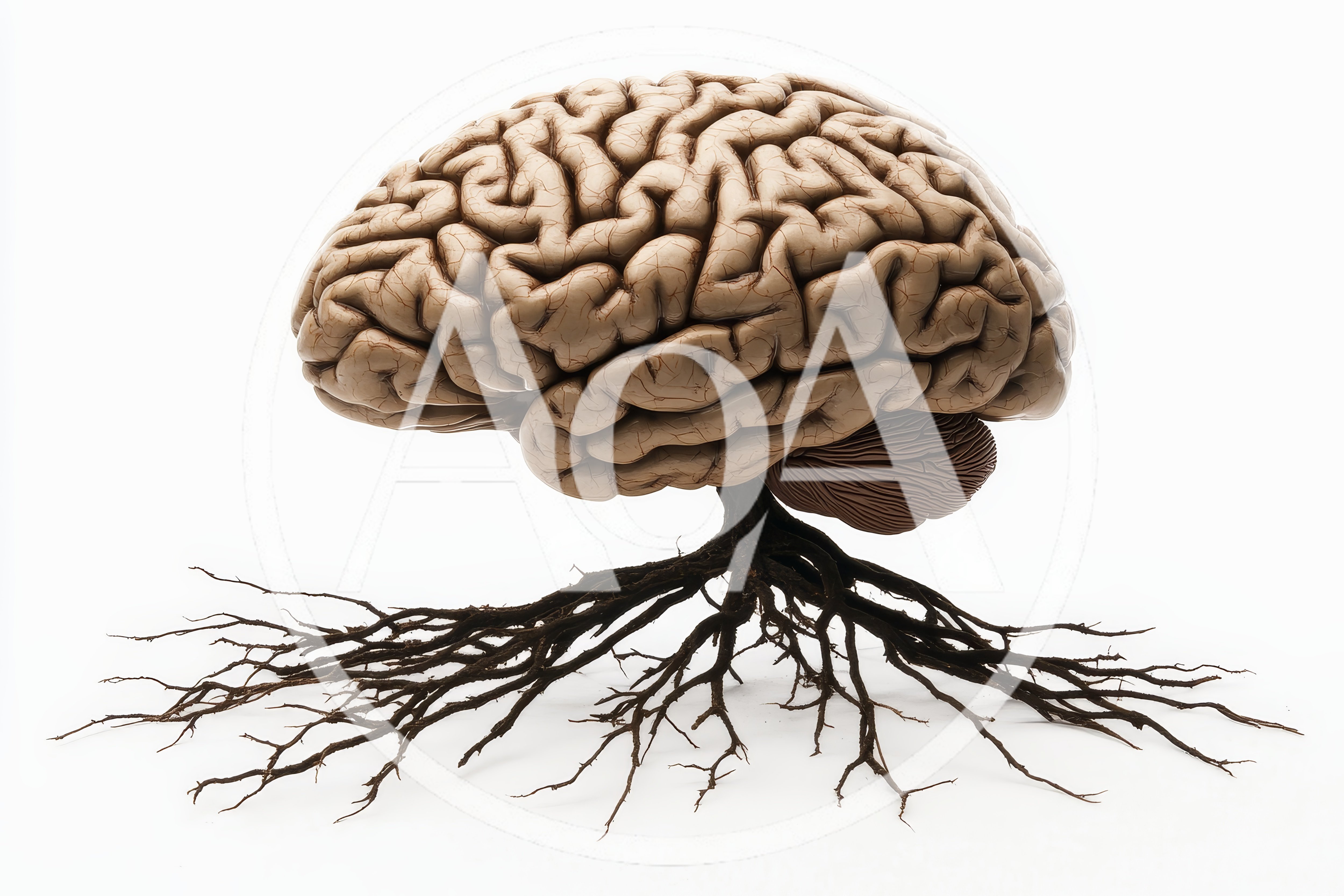 Human Brain With Tree Roots Isolated On White