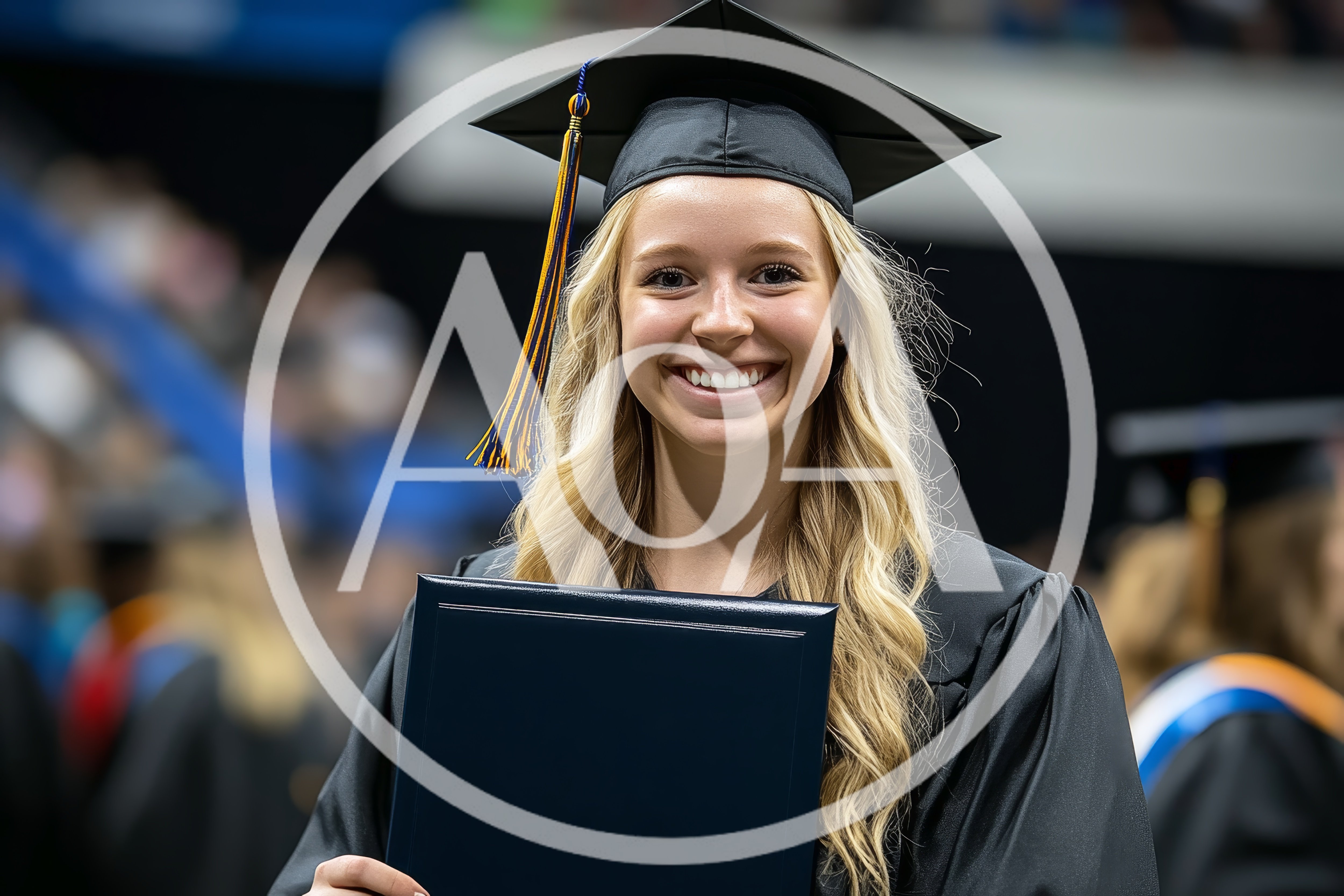 Happy Young Woman Holding Diploma At Graduation Ceremony