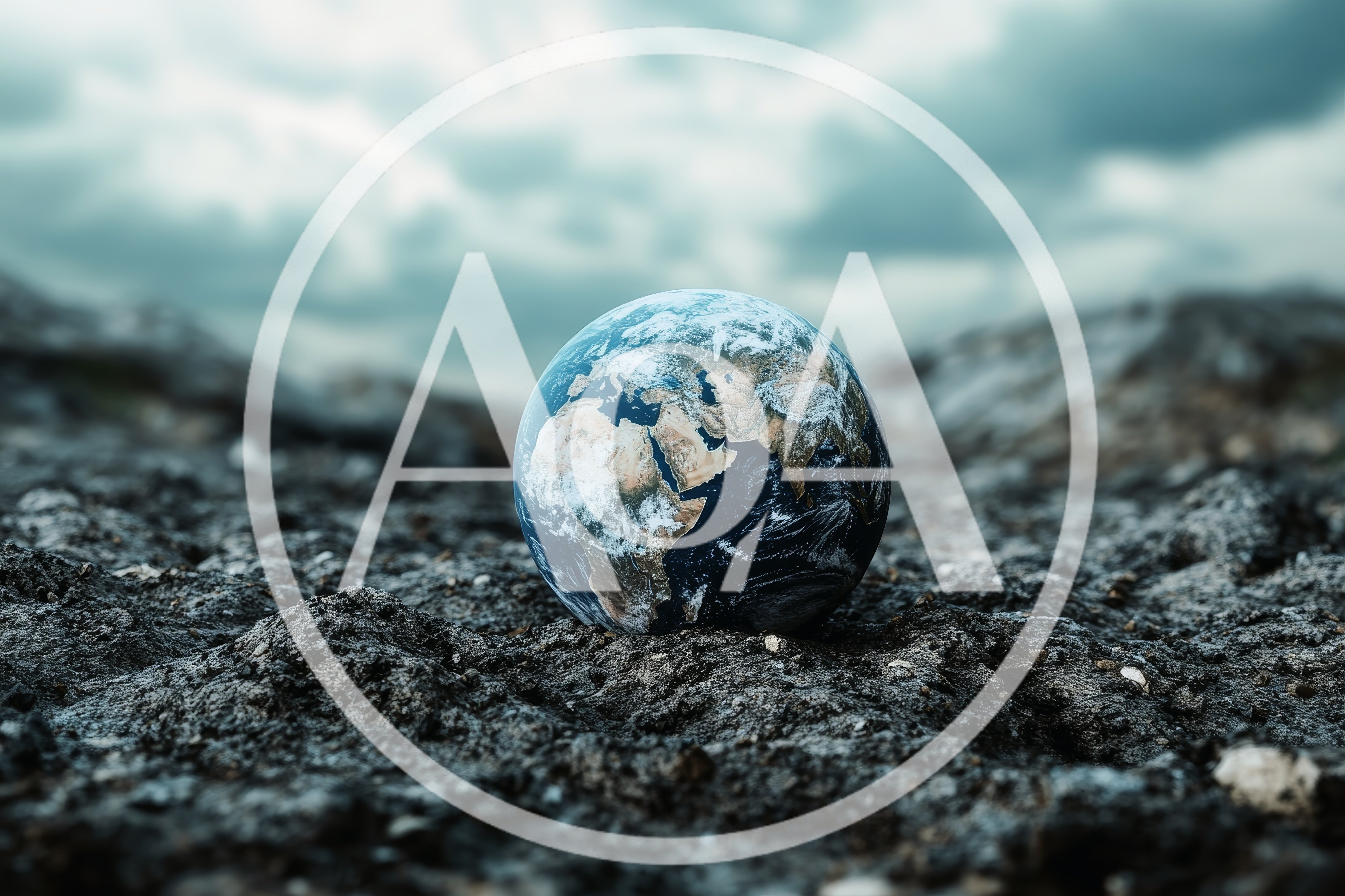 Miniature Earth Globe Resting On Barren Rocky Ground