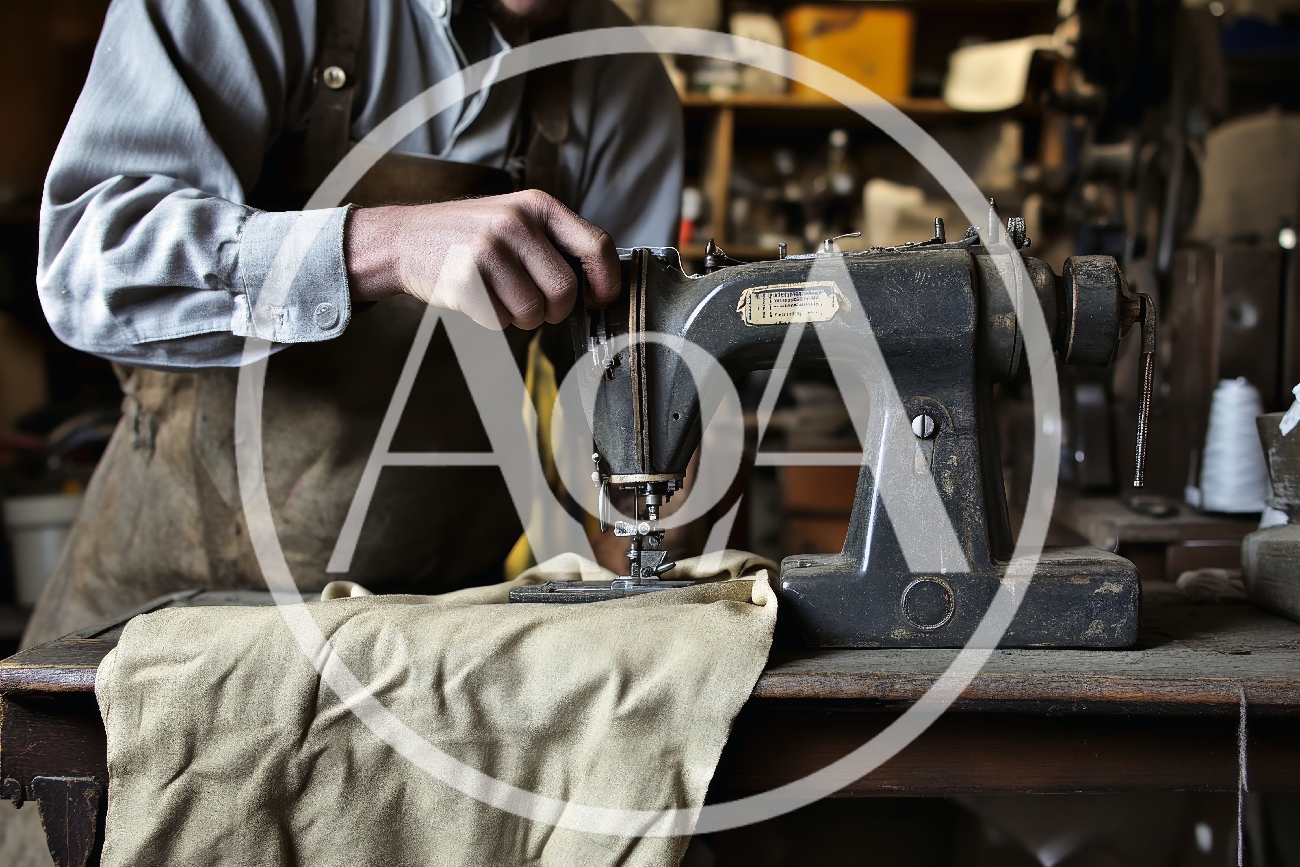 Artisan Using Vintage Sewing Machine In Workshop