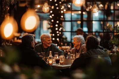 Group Of Friends Enjoying Dinner At A Cozy Restaurant