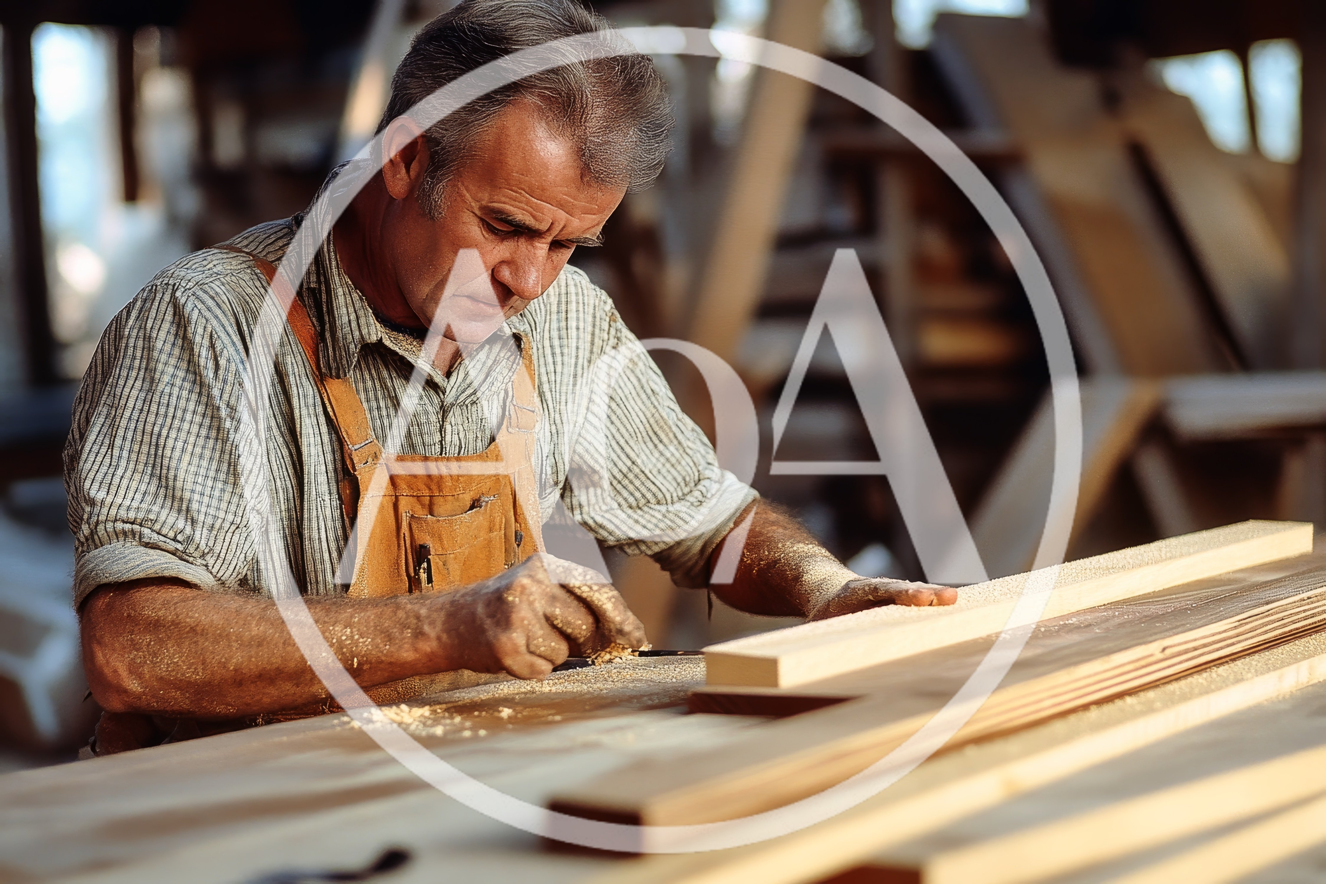 Skilled Carpenter Working With Wood In Workshop