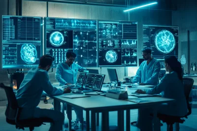 Scientific Research Team Analyzing Data in High Tech Laboratory