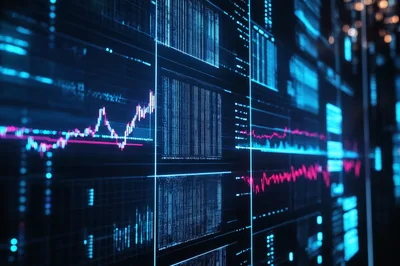 Digital Financial Data Visualization On Dark Screen