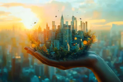 Miniature Cityscape Held In A Human Hand