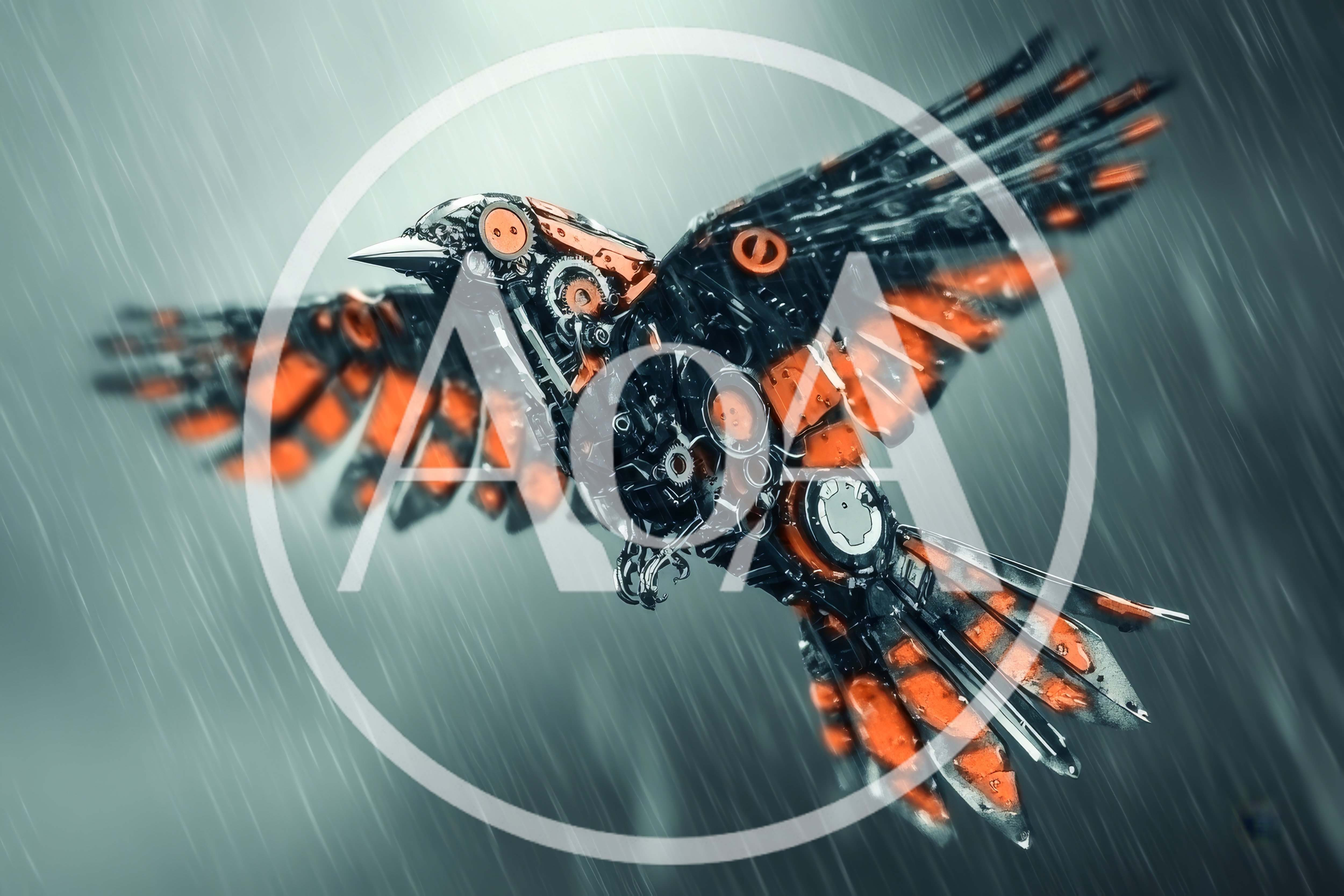 Mechanical Bird Flying Through Heavy Rain
