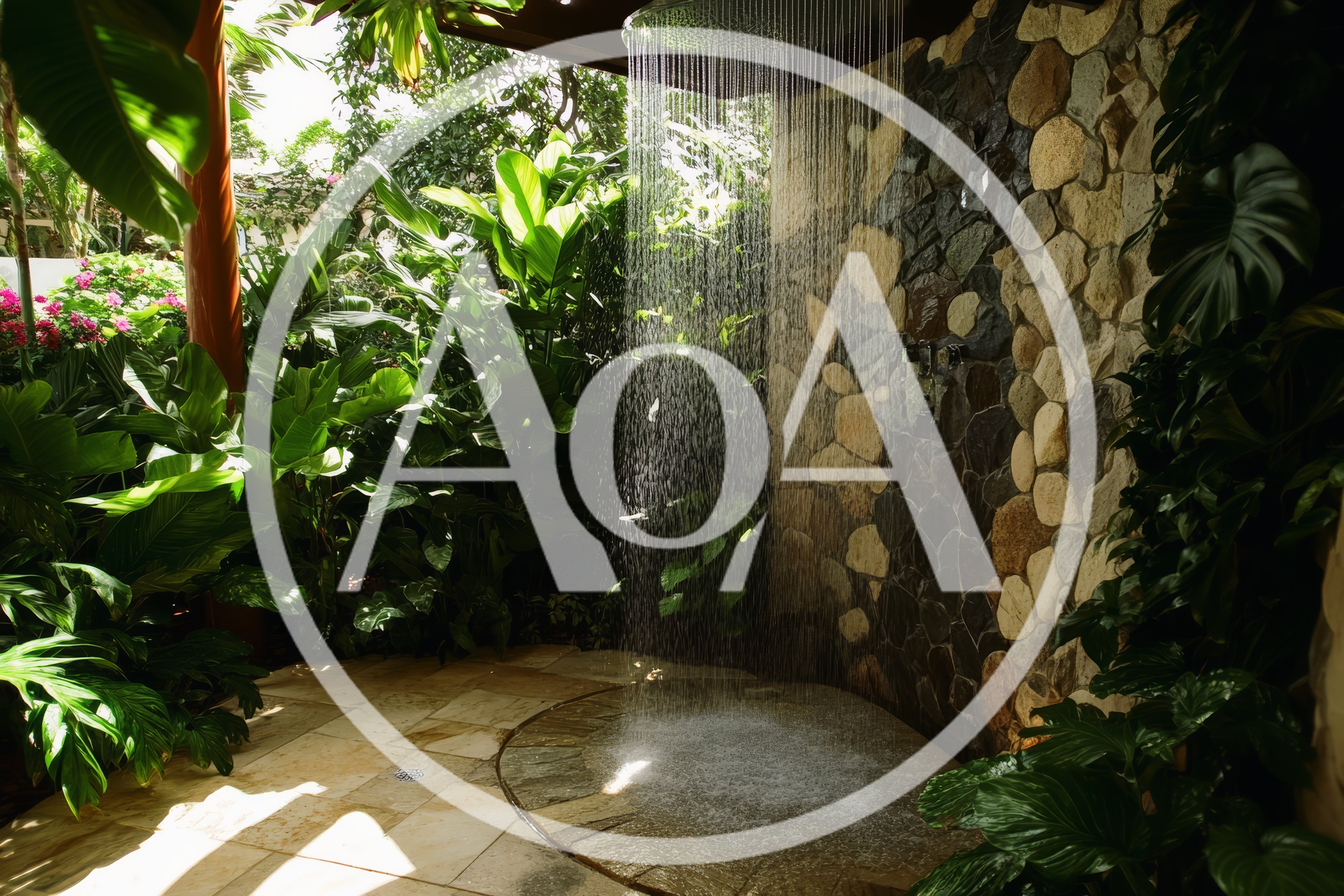 Outdoor Tropical Rain Shower In A Lush Garden