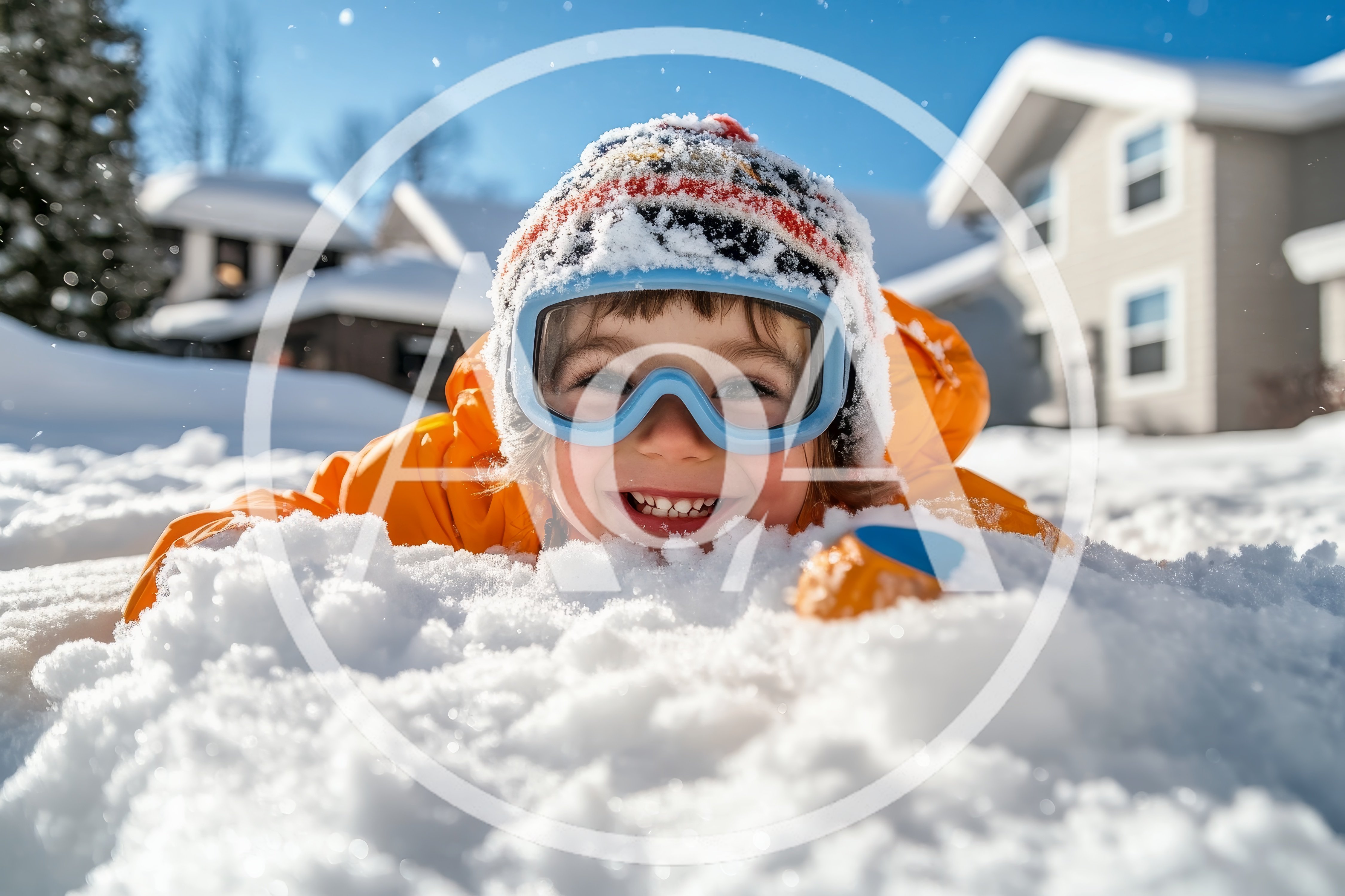Happy Child Playing In Deep Snow