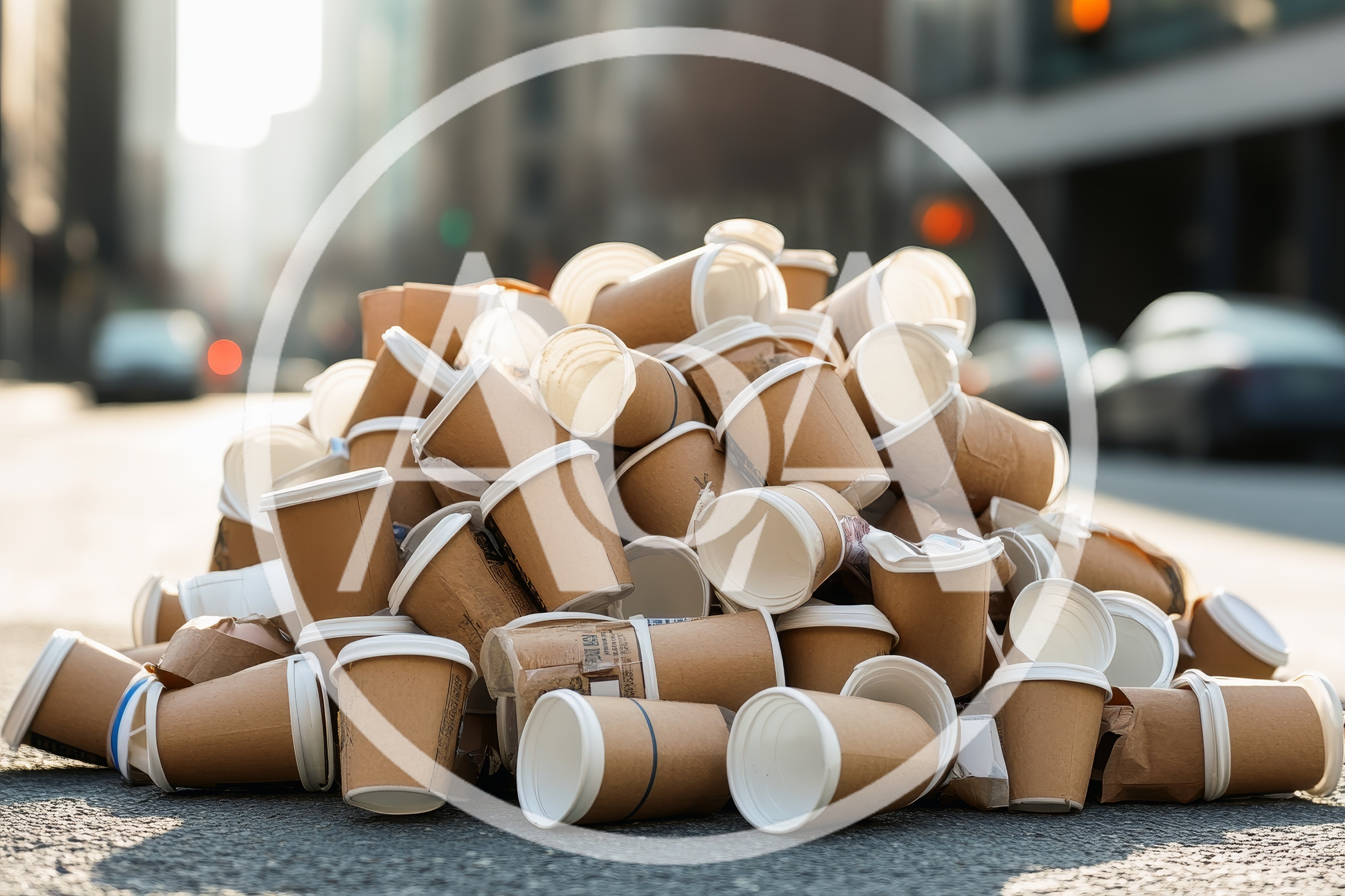 Large Pile Of Discarded Paper Coffee Cups