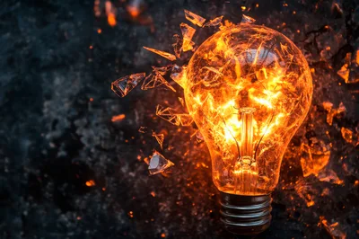 Shattering Light Bulb With Glowing Internal Fire