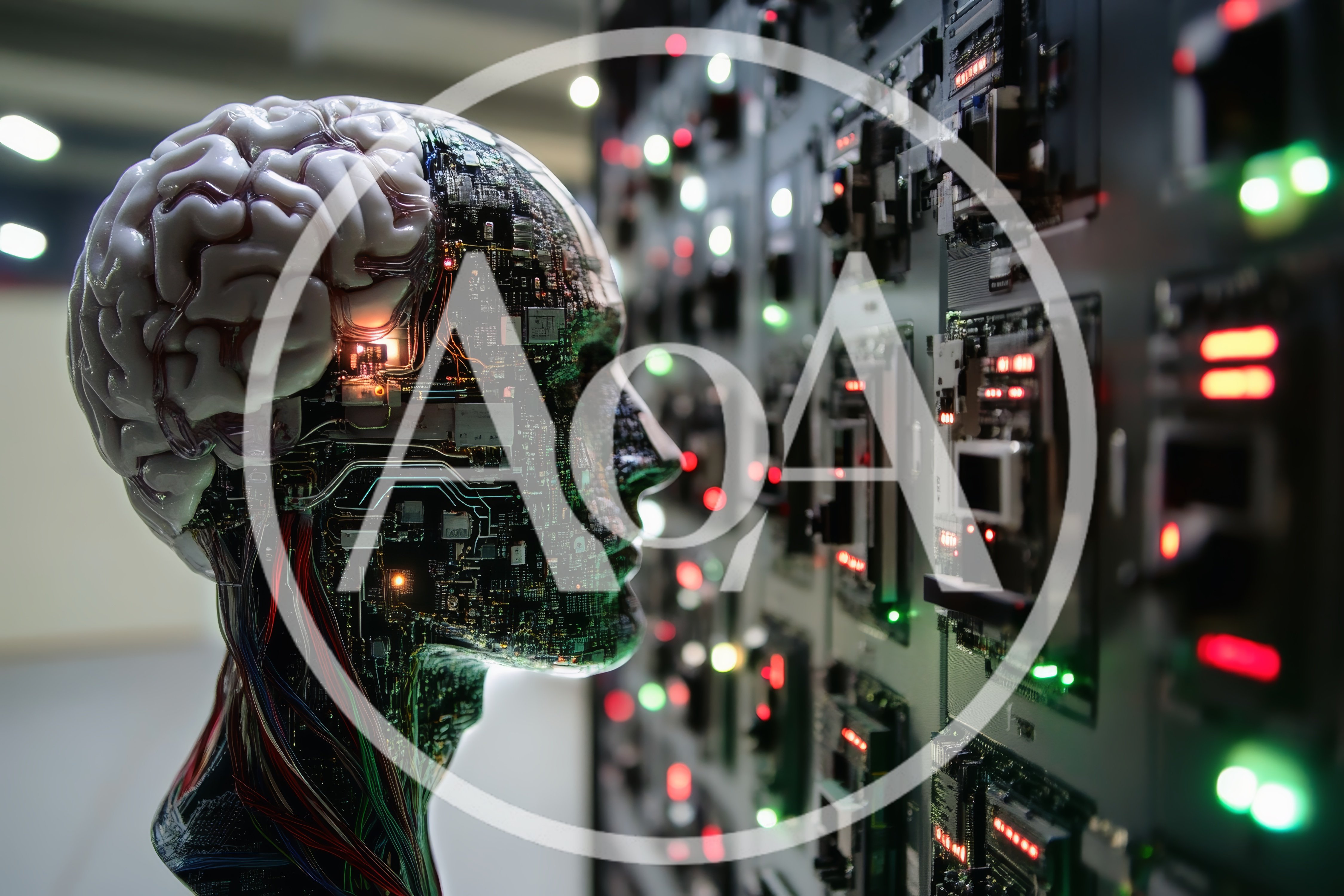 Cybernetic Humanoid Head With Exposed Brain And Circuitry