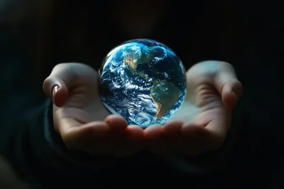Human Hands Holding A Glowing Earth Globe