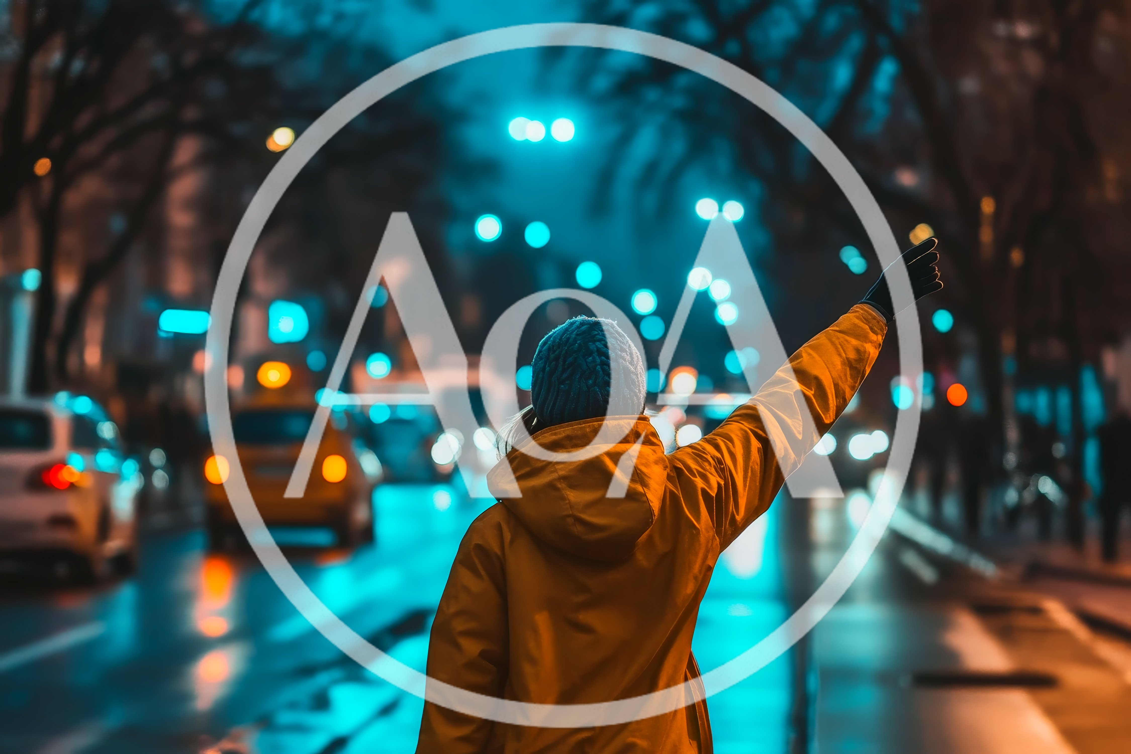 Person In Yellow Jacket Hailing A Taxi At Night