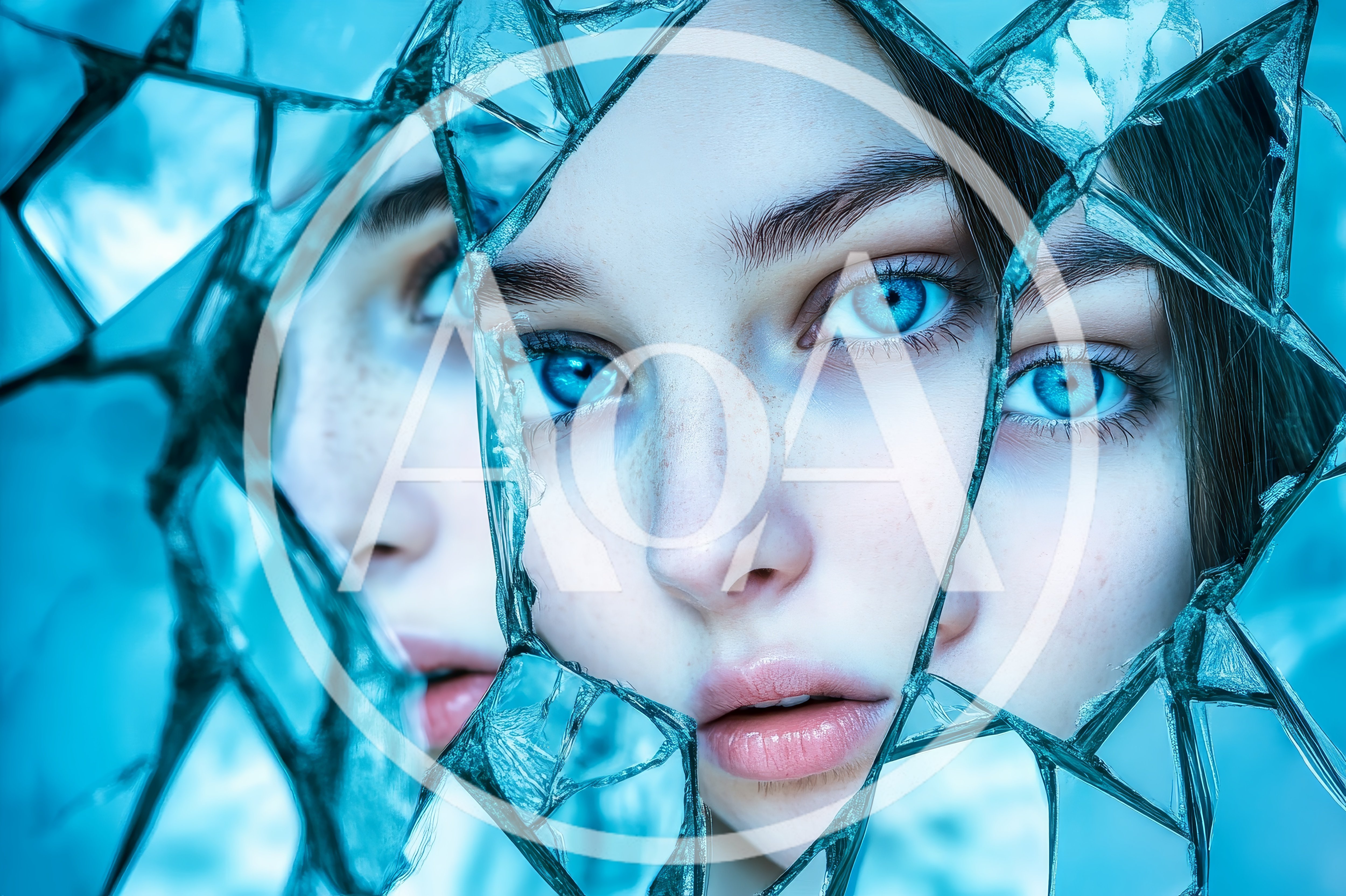 Surreal Portrait Of A Woman Behind Shattered Glass