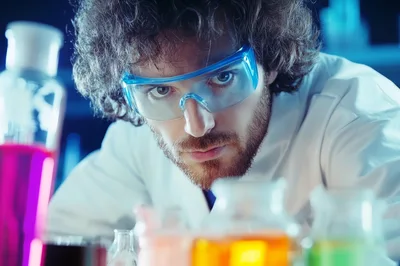 Male Scientist Conducting Chemical Research In Laboratory