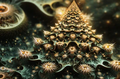 Abstract Fractal Christmas Tree With Golden Glowing Details