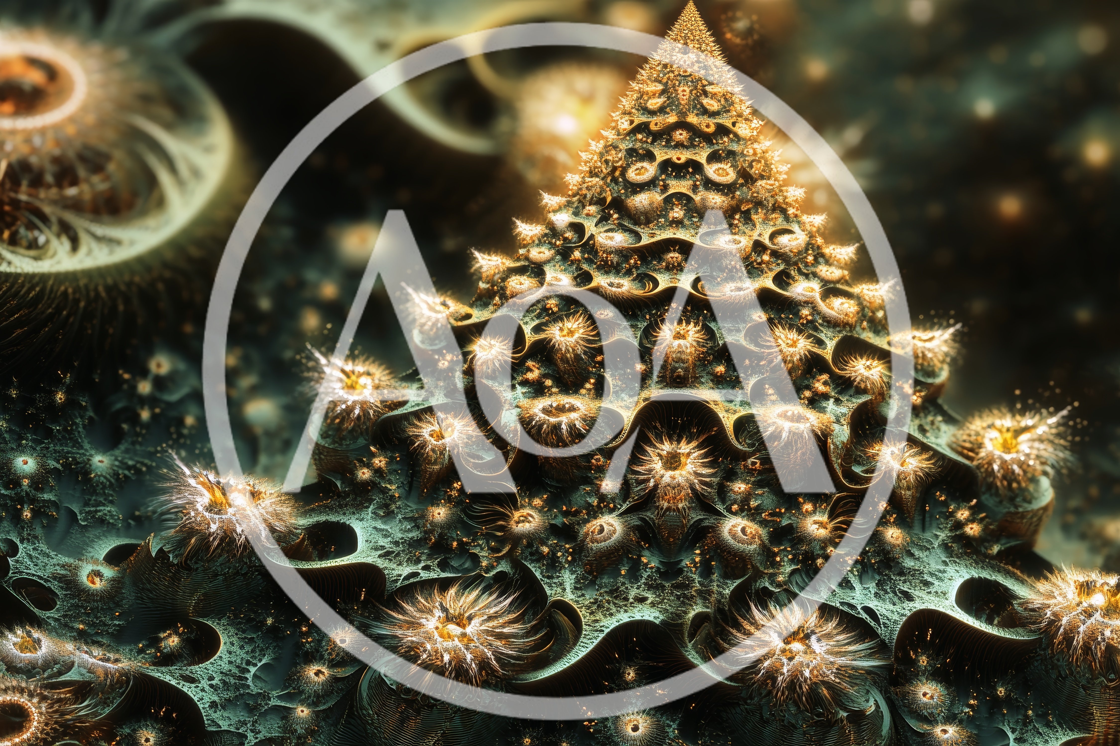 Abstract Fractal Christmas Tree With Golden Glowing Details