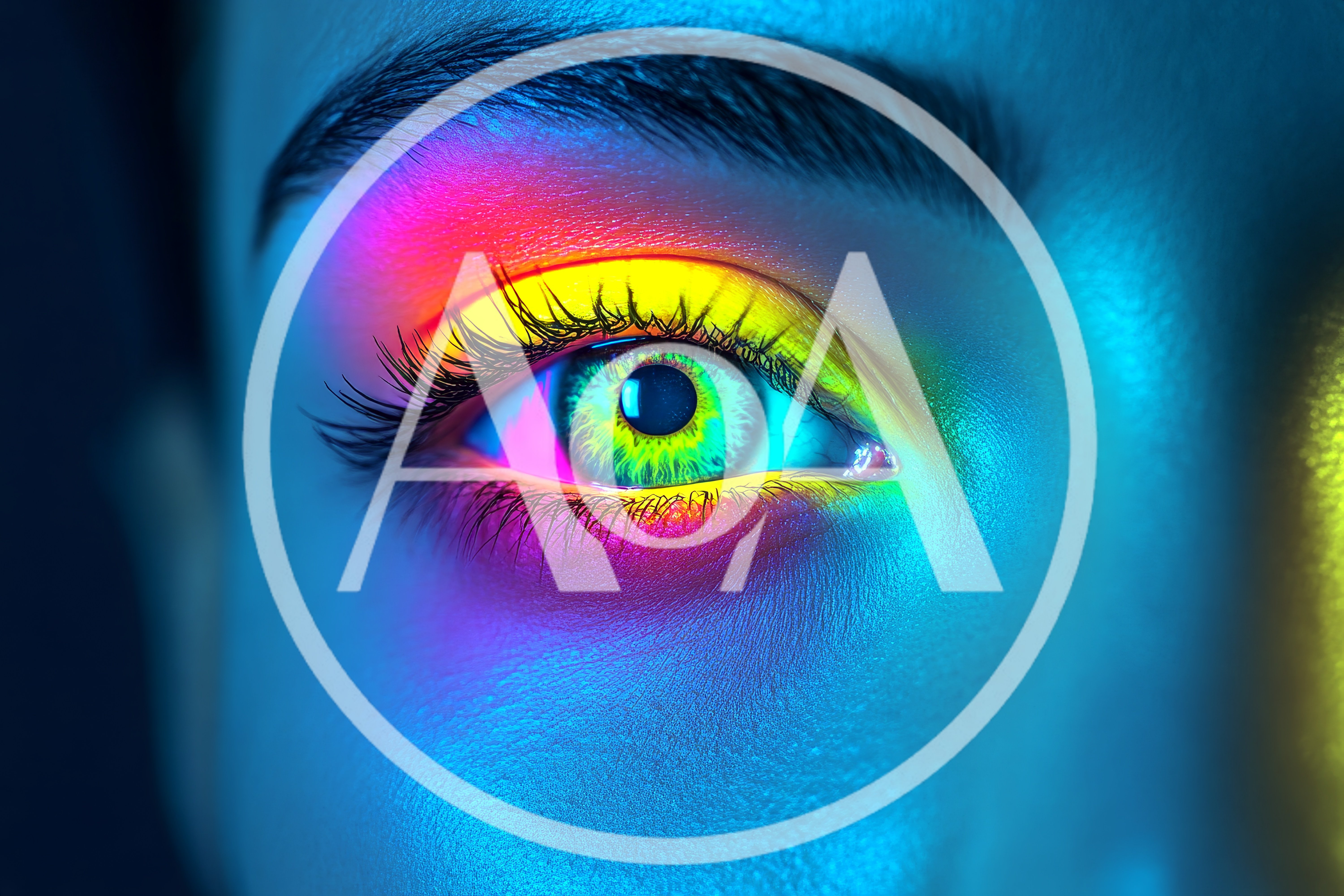 Extreme Close Up Of Human Eye With Neon Makeup