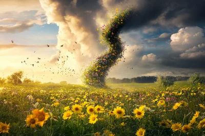 Surreal Tornado Of Wildflowers In A Sunny Meadow