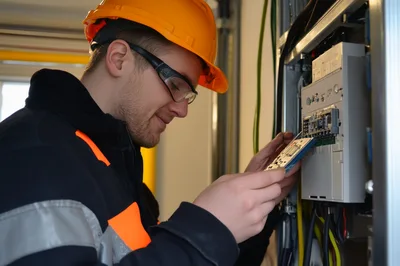 Electrician Installing Circuit Board In Electrical Panel