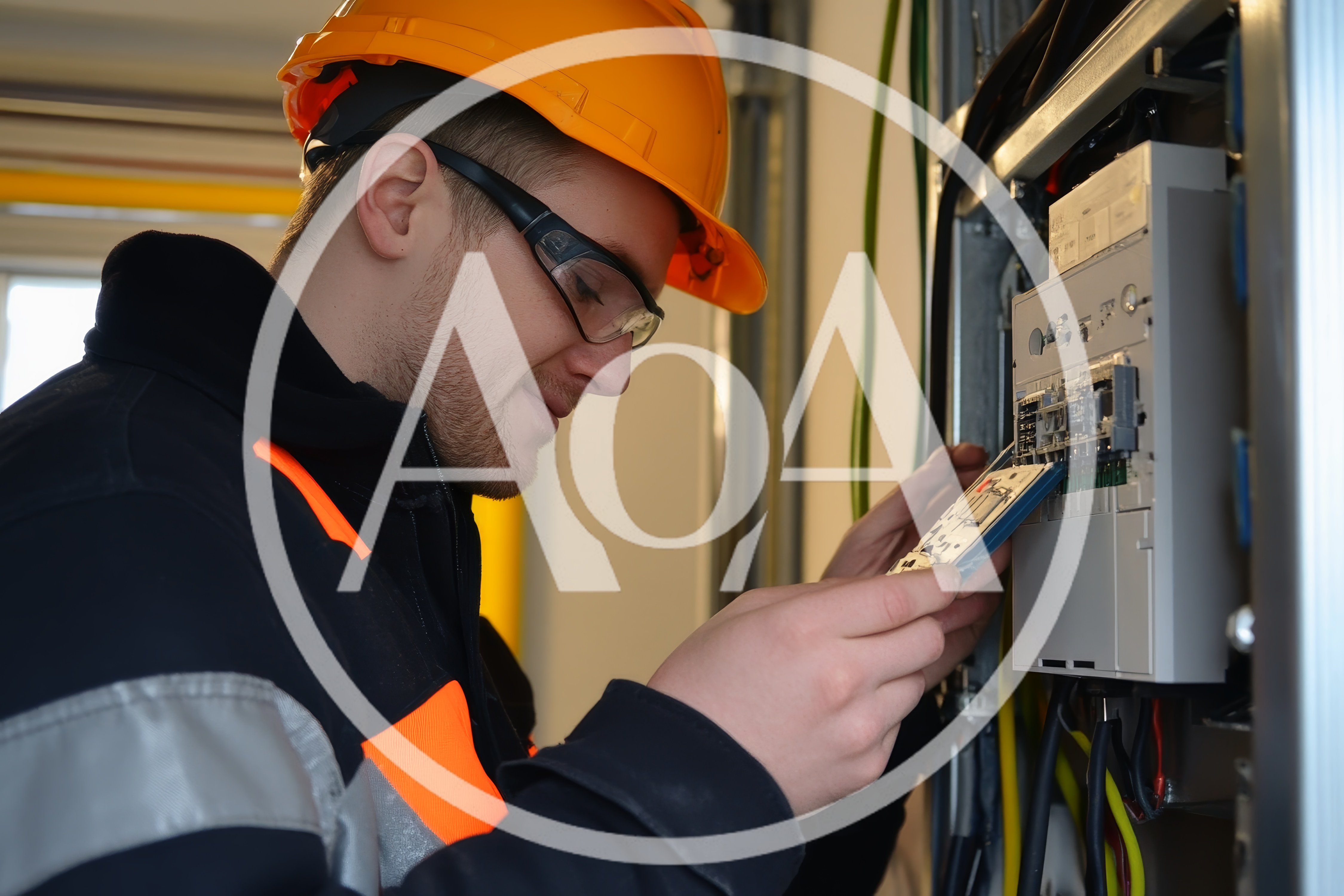 Electrician Installing Circuit Board In Electrical Panel