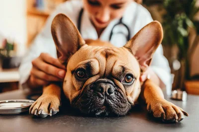 French Bulldog Receiving Veterinary Examination
