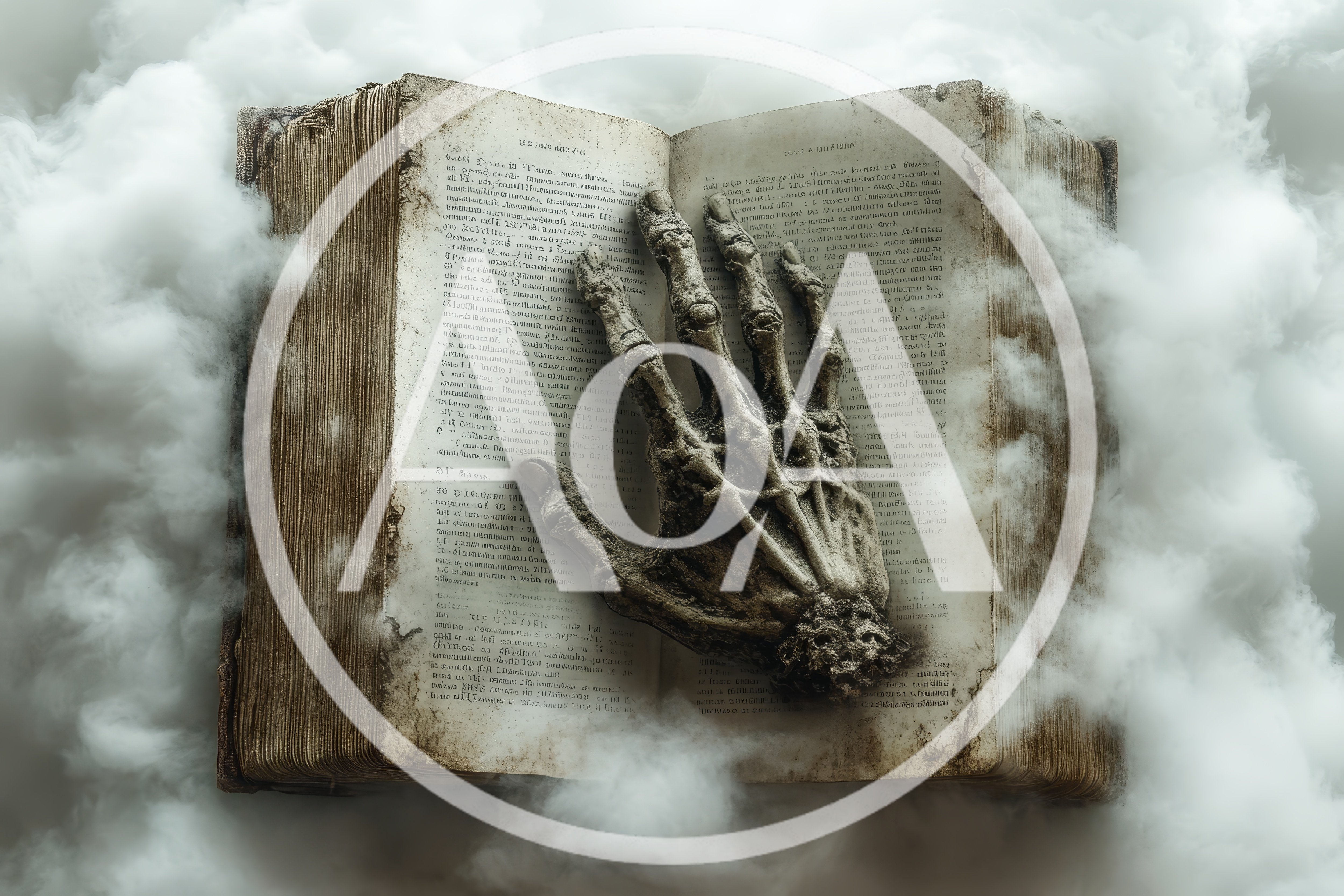 Skeletal Hand Resting On An Ancient Open Book