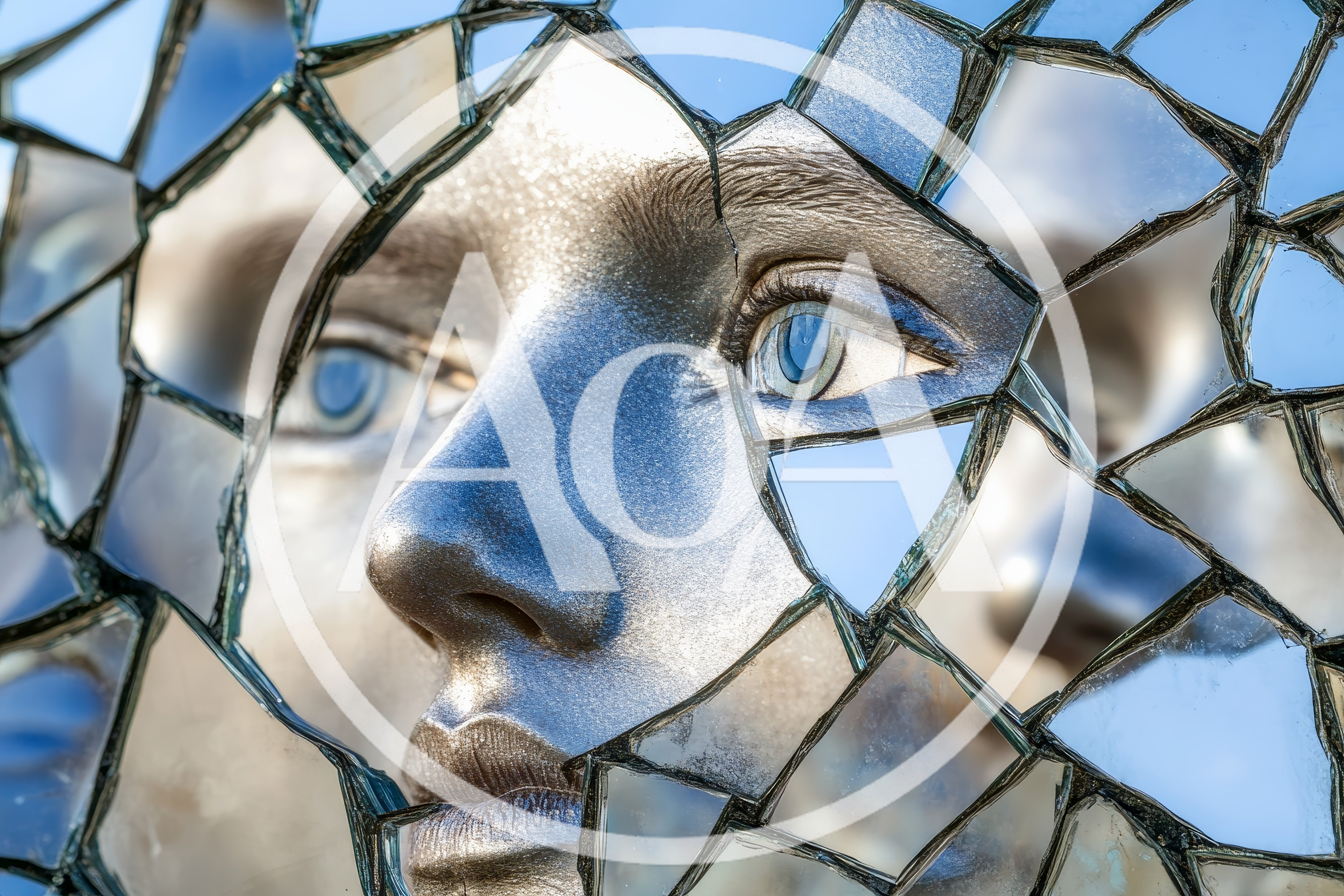 Close Up Of A Metallic Face Behind Shattered Glass