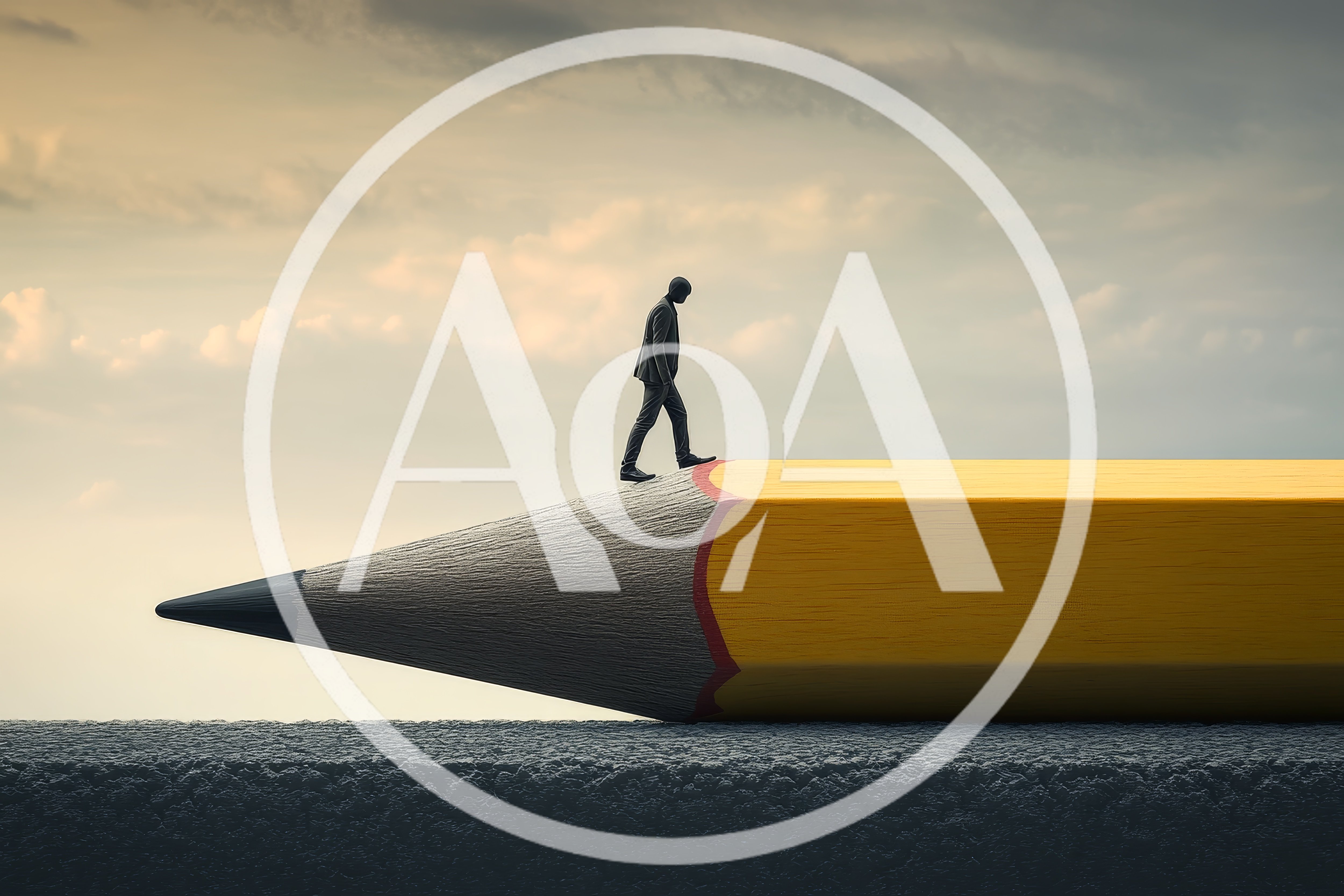 Businessman Walking On A Giant Pencil