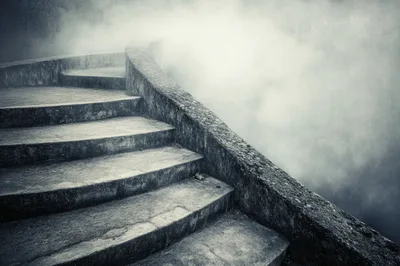 Stone Staircase Leading Into Thick Fog