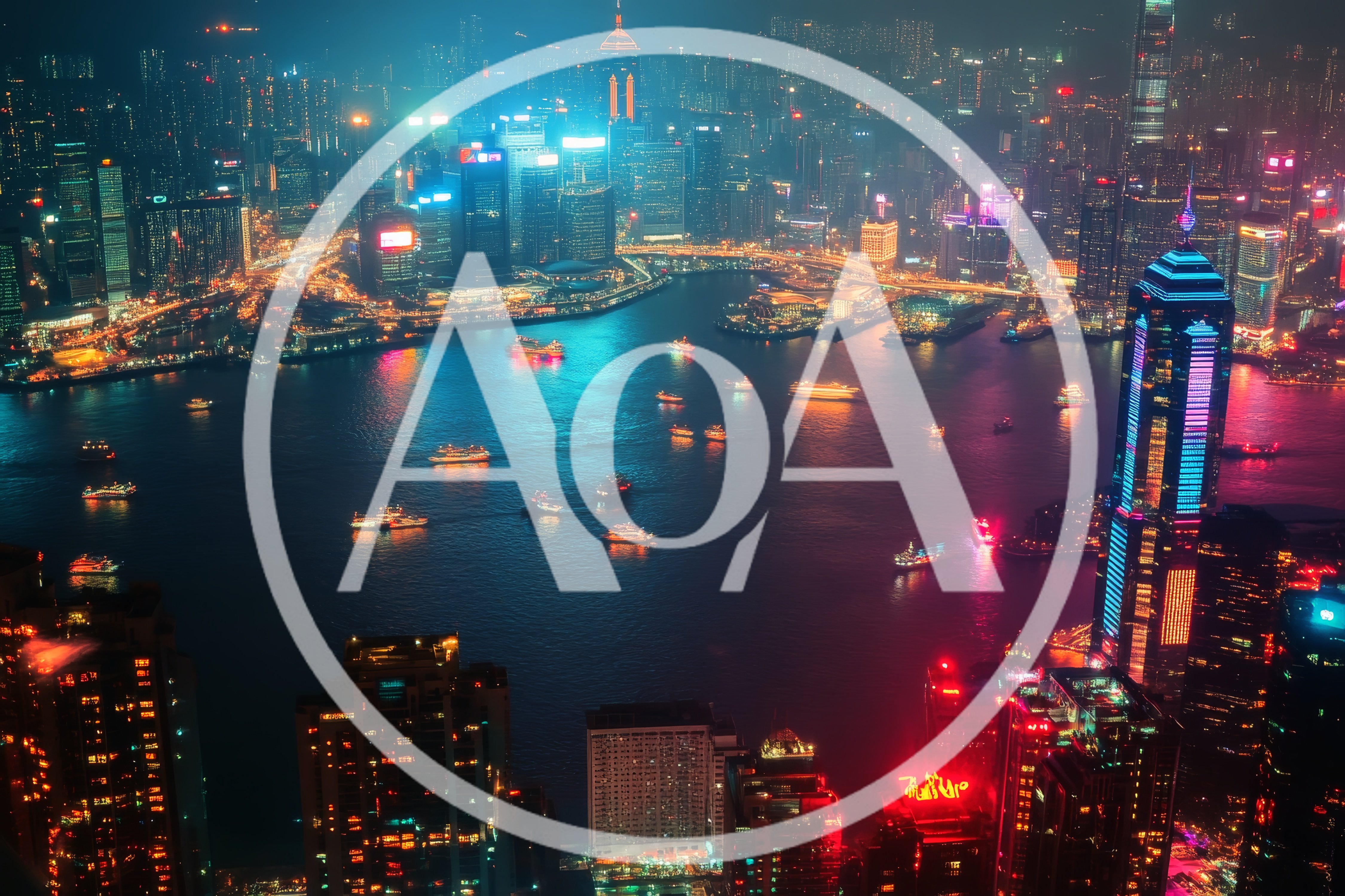 Aerial View Of Hong Kong Skyline At Night