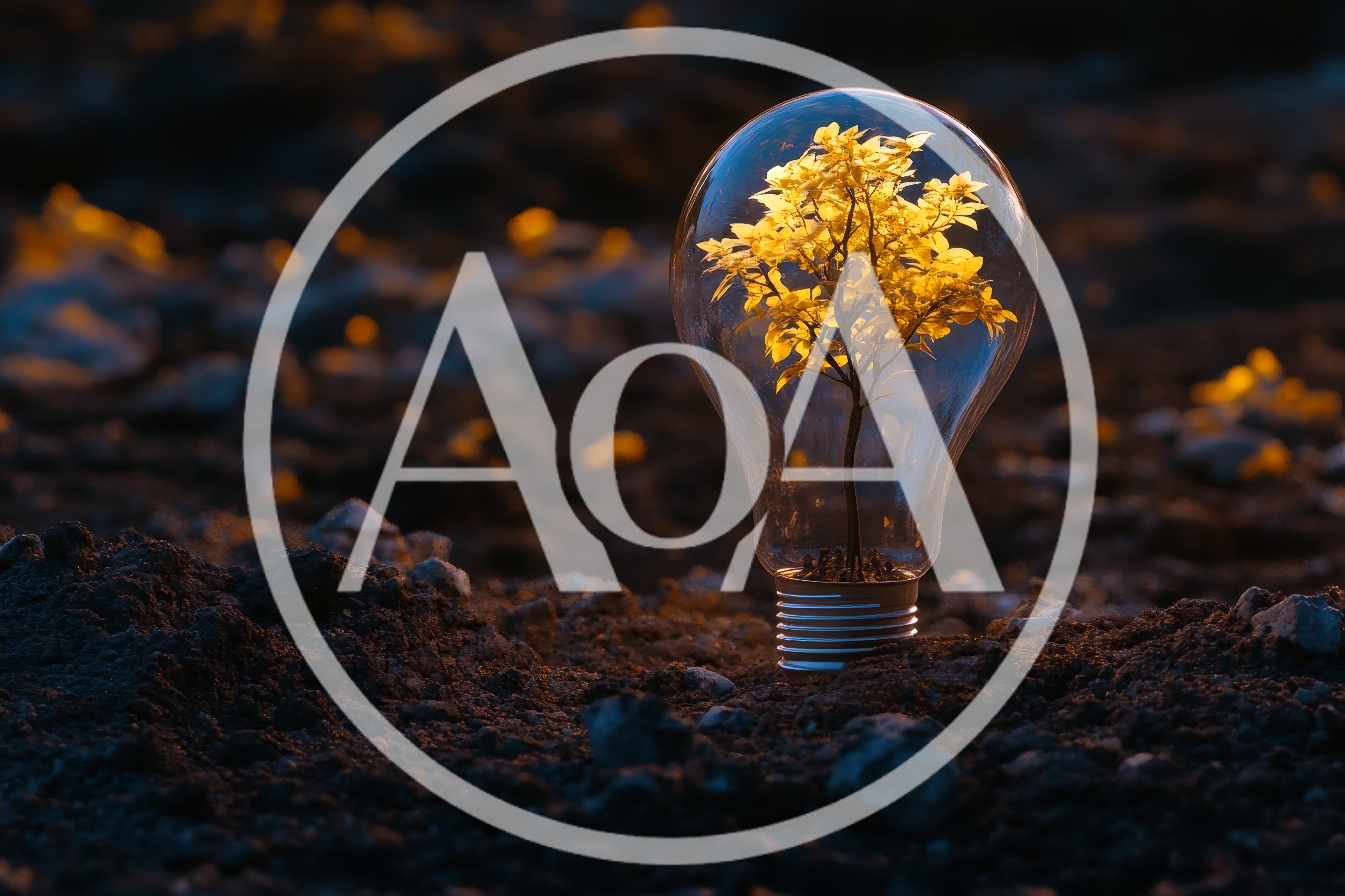 Glowing Golden Tree Inside A Glass Light Bulb