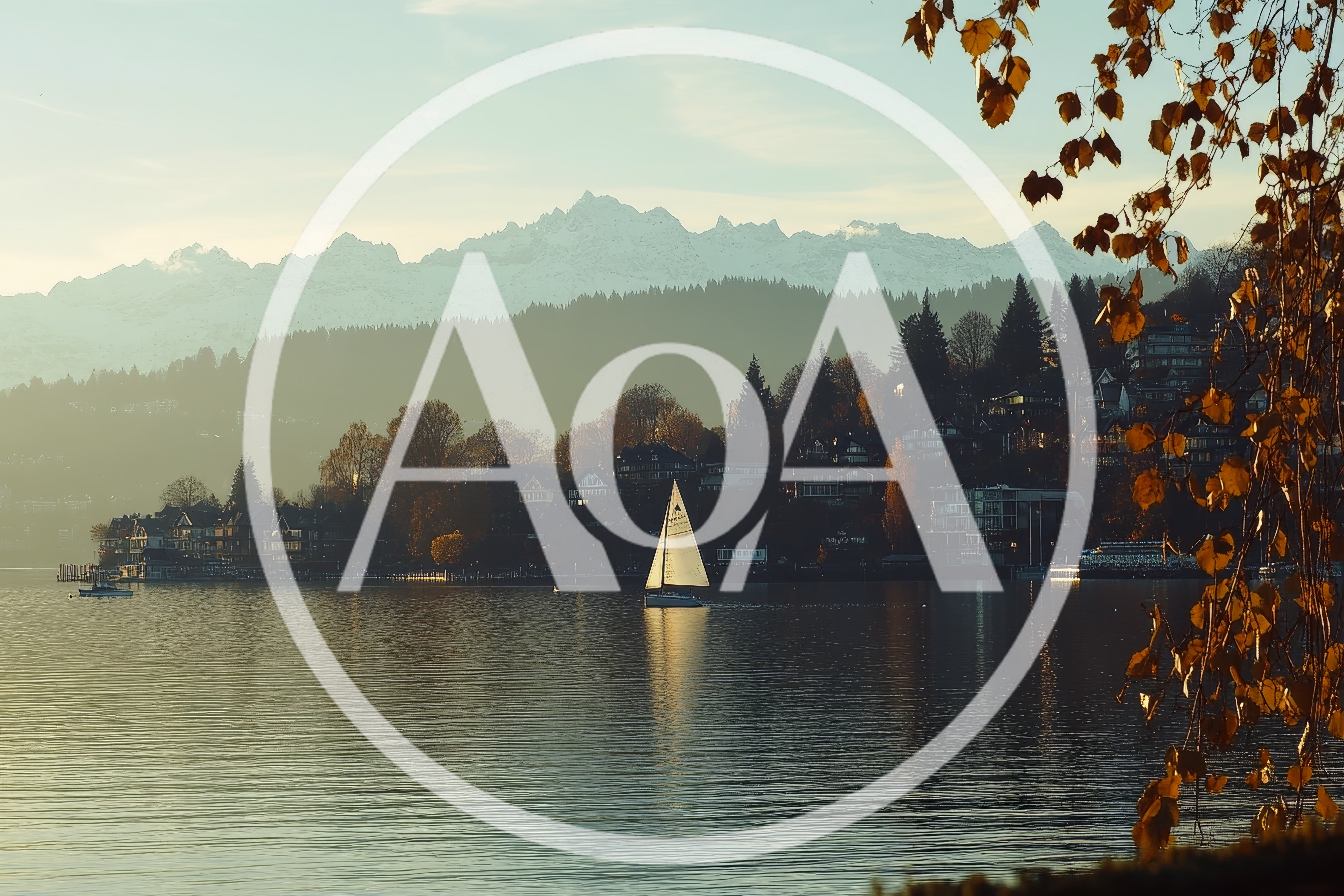 Sailboat On Lake Lucerne With Snowy Mountain Backdrop