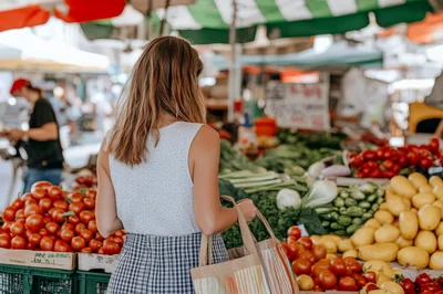 Woman Shopping For Fresh Produce At Outdoor Market