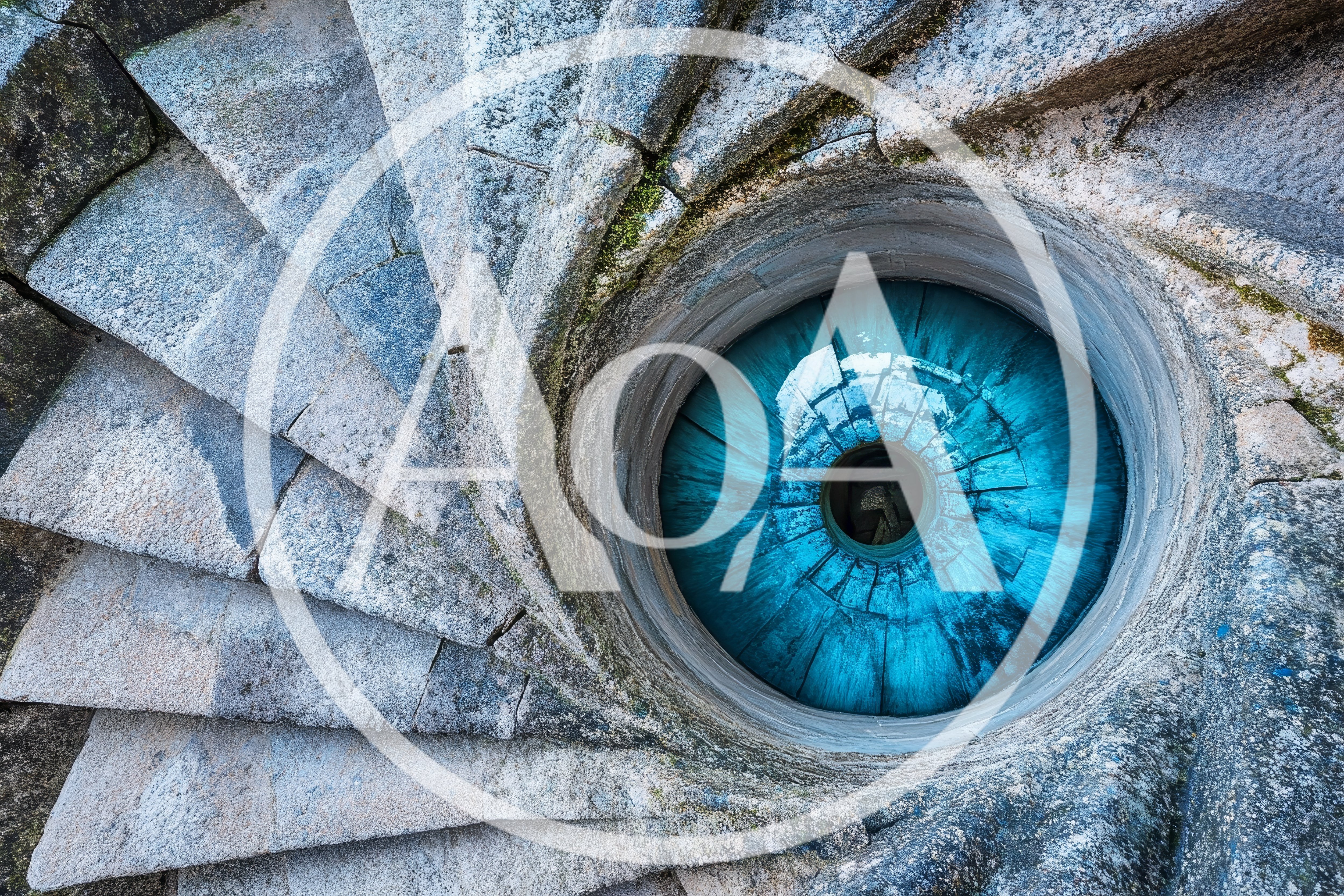 Spiral Stone Staircase Leading To A Blue Eye