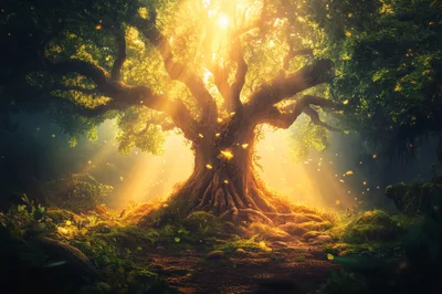 Ancient Glowing Tree In A Magical Forest