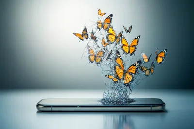 Monarch Butterflies Emerging From A Digital Smartphone Screen