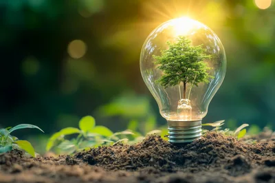 Small Tree Growing Inside A Glass Light Bulb