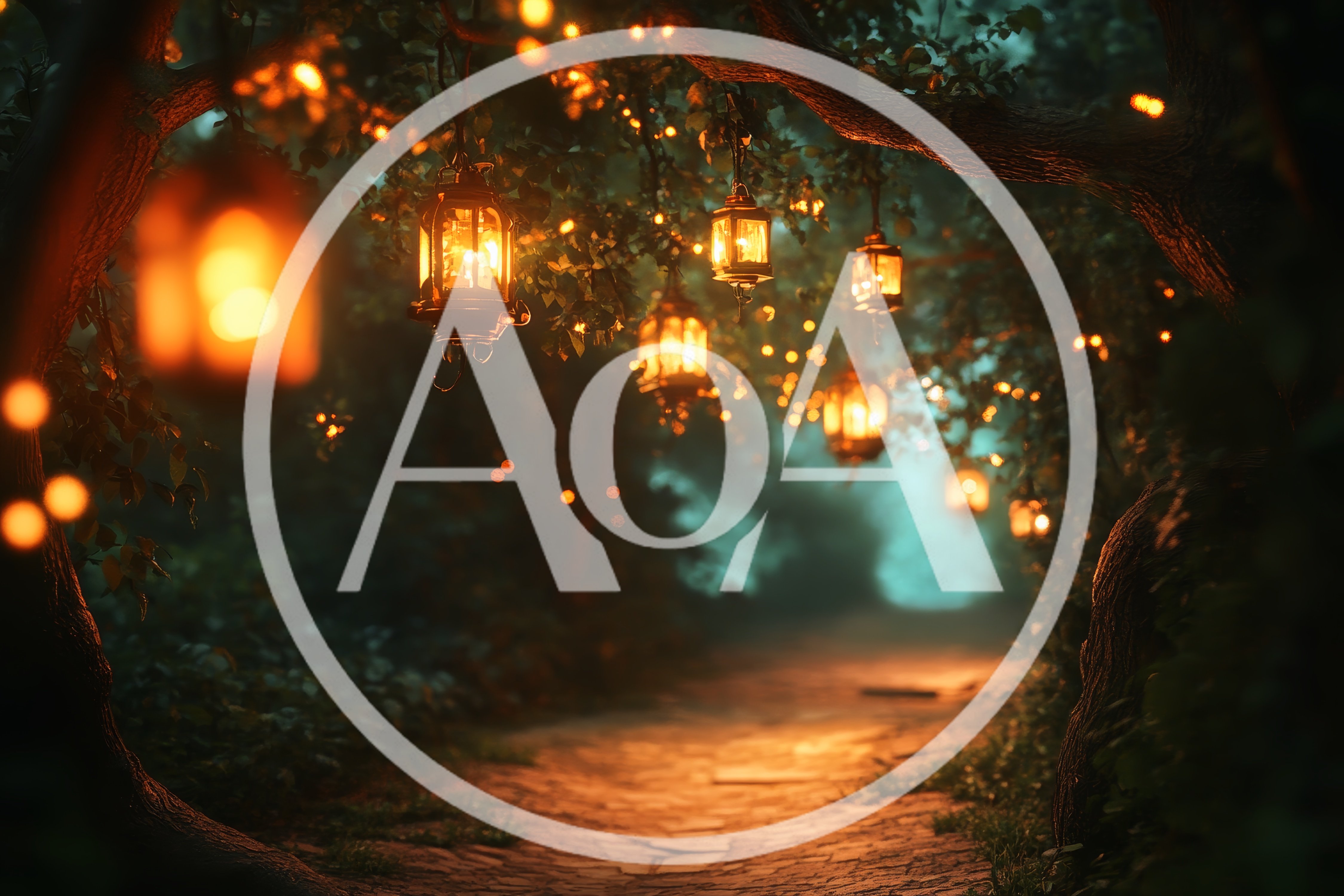 Enchanted Forest Path With Glowing Hanging Lanterns