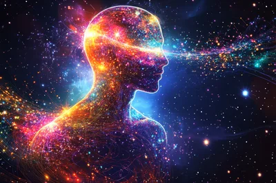 Cosmic Human Silhouette With Radiant Energy Flow
