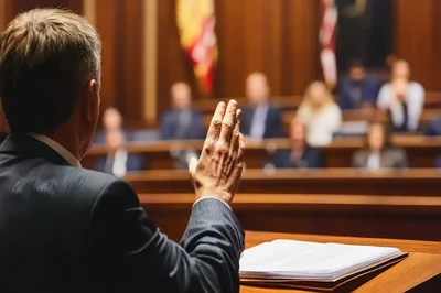 Attorney Raising Hand During Courtroom Testimony