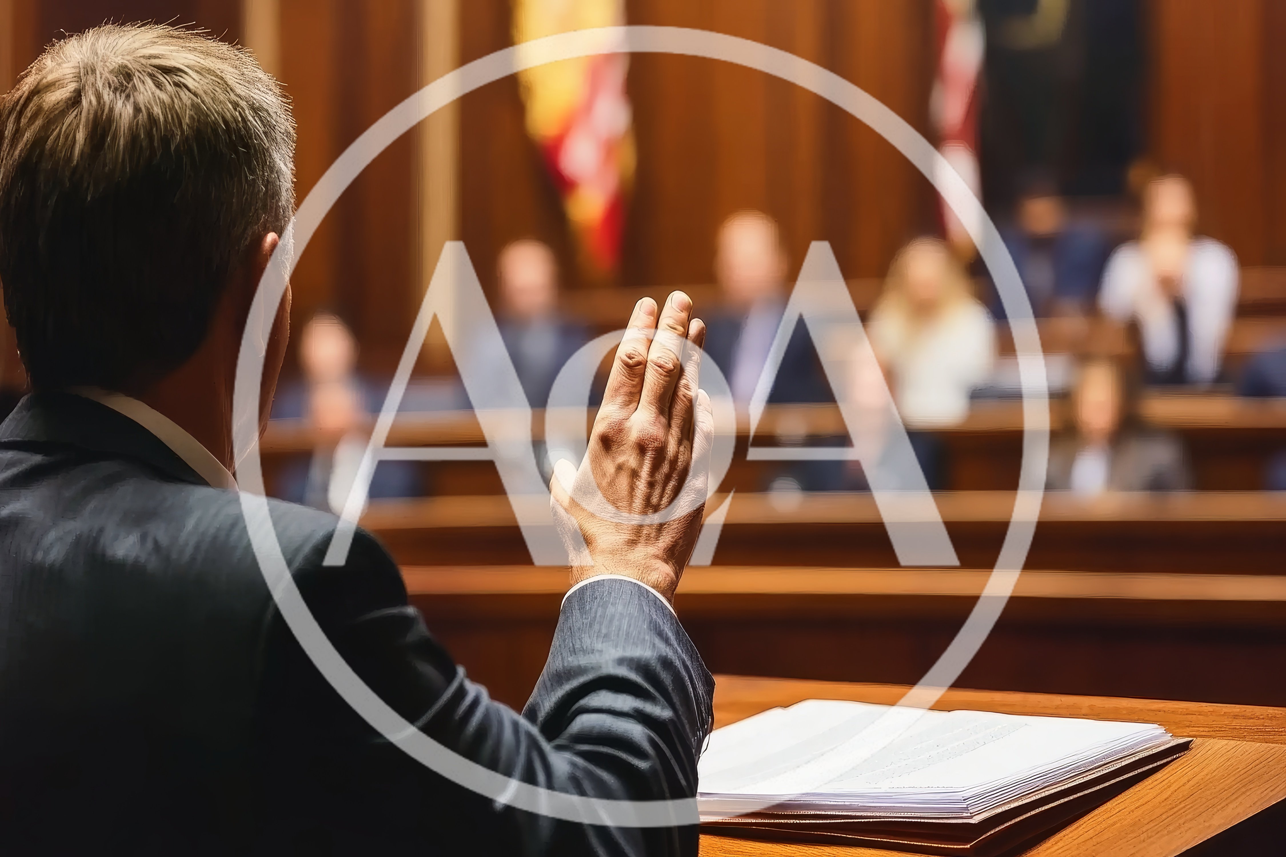 Attorney Raising Hand During Courtroom Testimony
