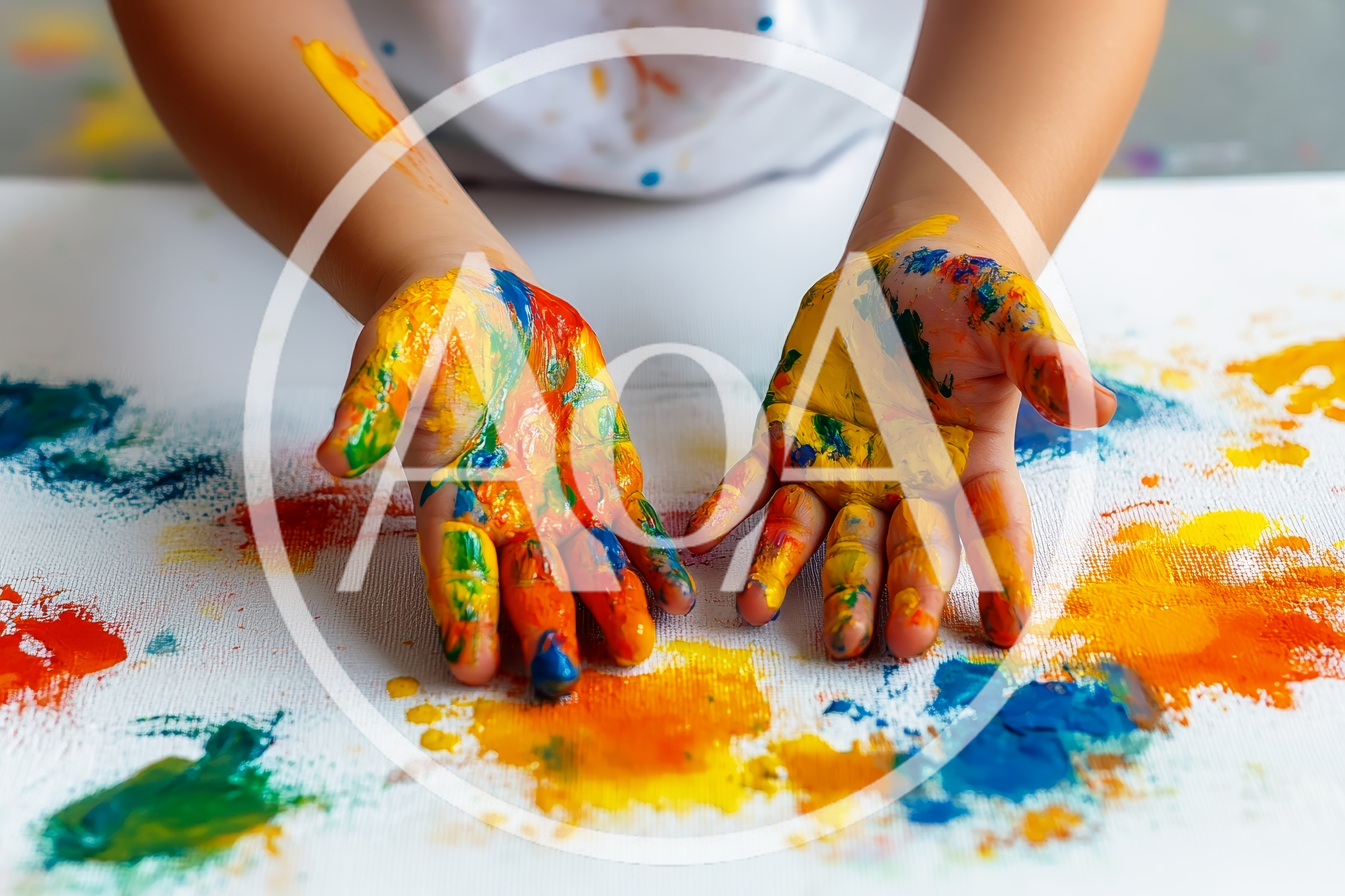 Child Hands Covered In Colorful Finger Paint