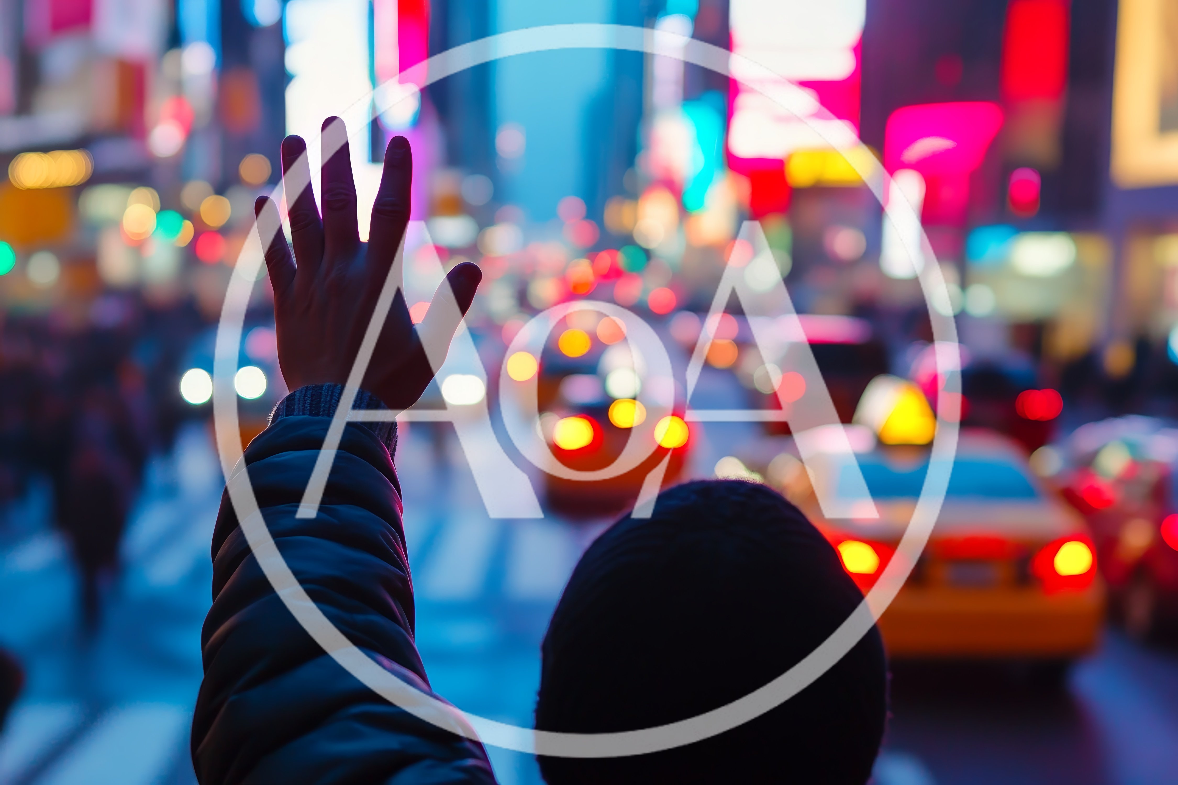 Person Hailing A Yellow Taxi In Times Square