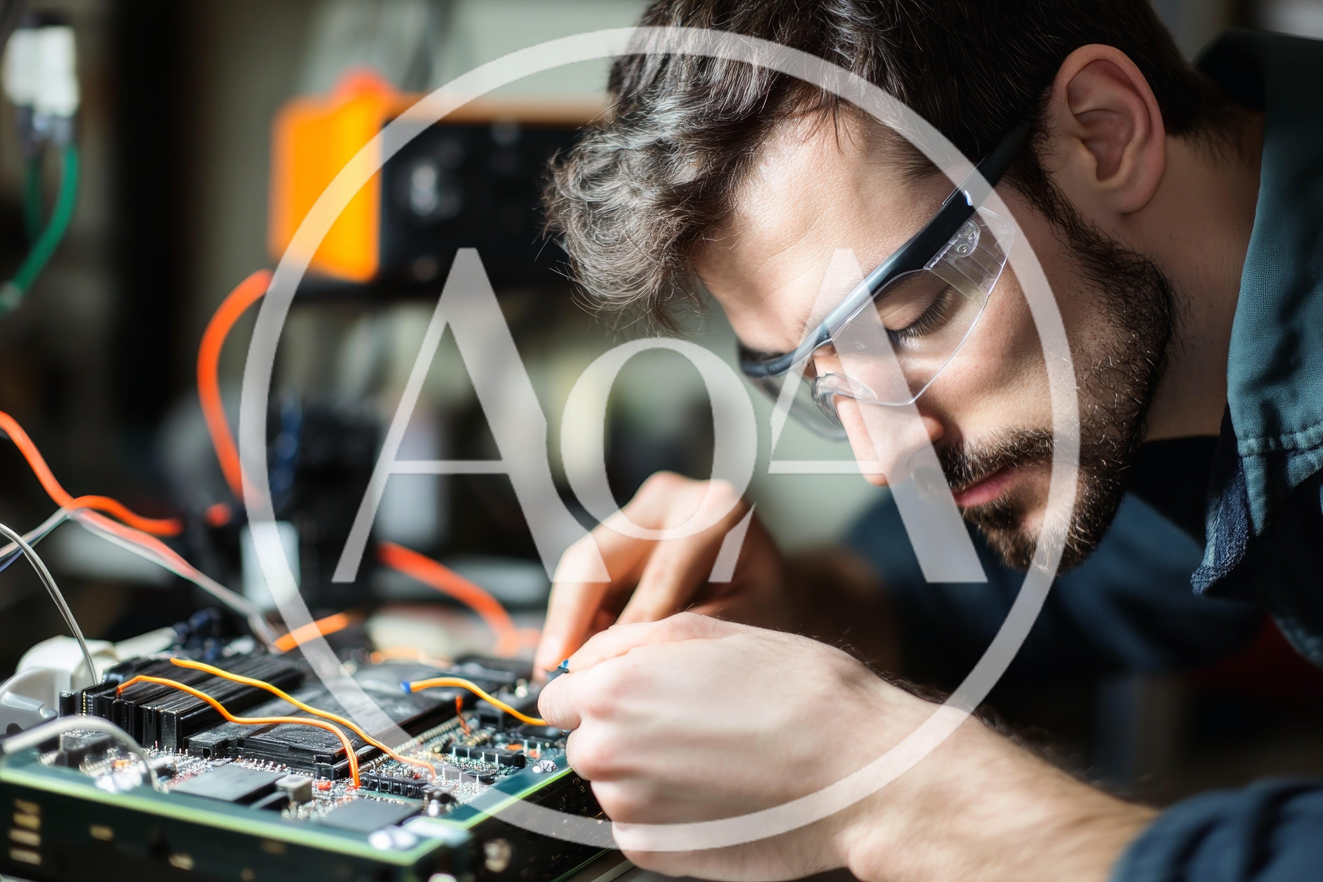Technician Repairing Electronic Circuit Board In Workshop